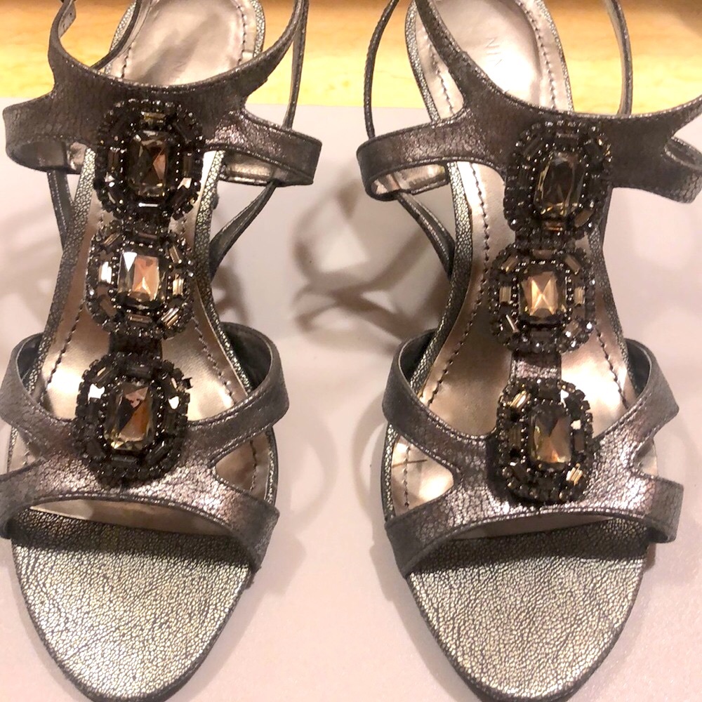 Pewter Embellished Strap Heels